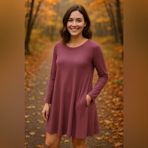 Toad & Co Mauve Waffle Knit Foothill Long Sleeve Swing Dress XL